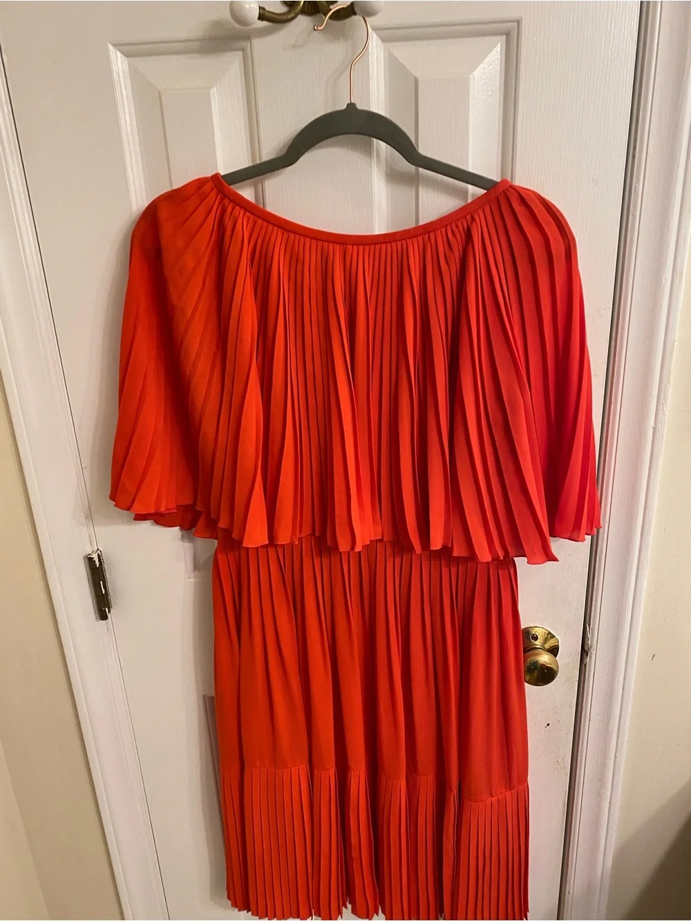 KATE SPADE PERSIMMON ORANGE RED PLEATED CAPE RUFFLE DRESS SIZE 6 VIBRANT DRESS